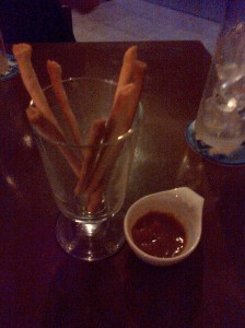 Complementary Bread Sticks with Tomato Chutney